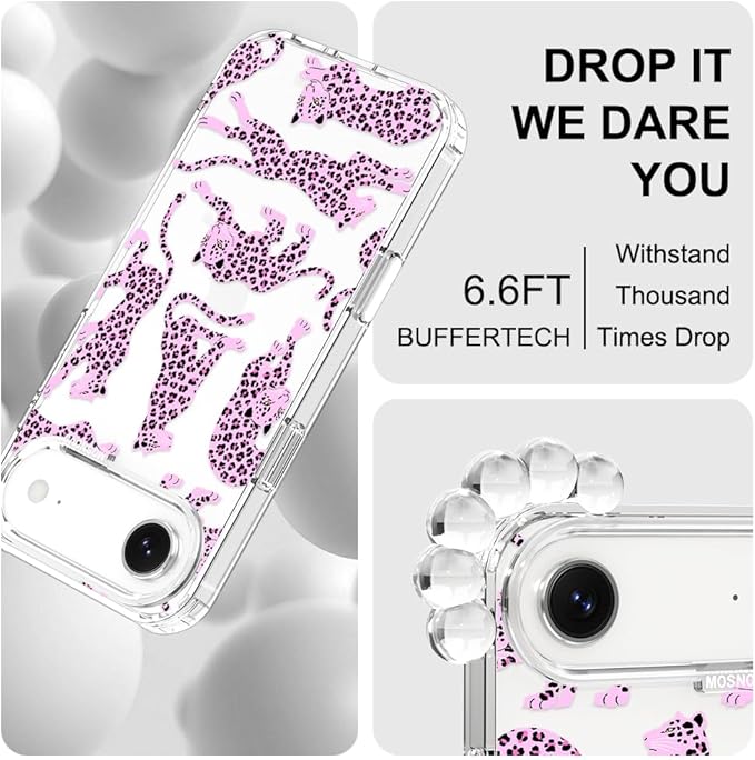 MOSNOVO for iPhone Air Case | Military Grade 6.6ft Drop Tested | Camera Control | Clear with Pink Leopard Design