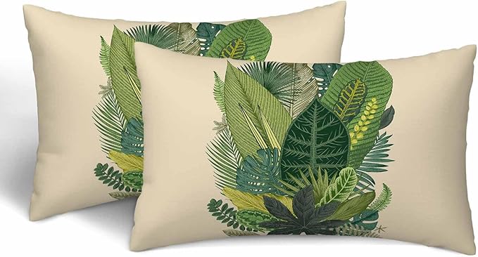 Tropical Leaves Palm 12 X 20 Throw Pillow Covers Set of 2 Green Tree Banana Leaf Alocasia Fern Monstera Cushion Pillow Cases Velvet Outdoor Decorative Home Bed Sofa Couch Office Hotel