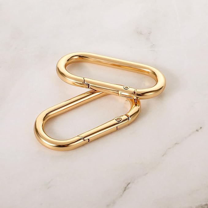 JJUNW 2Pcs Gold Carabiner, Gold Key Ring, Gold Carabiner Clip Oval Snap Clip, Metal Keychain Clip for Purse Strap Alloy Round Buckle Key Hook for Bags Purse Keychain Replacement