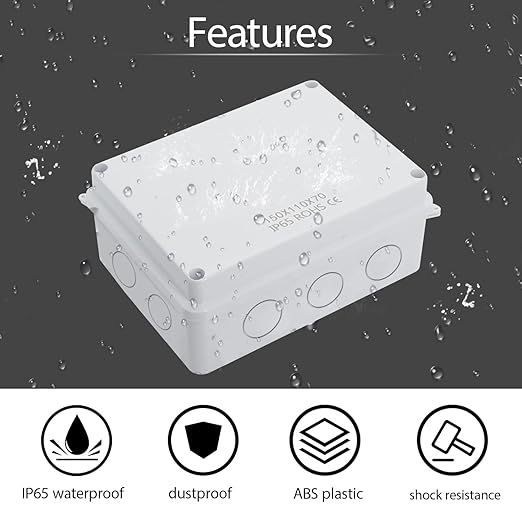 LeMotech Junction Box, Electrical Box IP65 Water Resistant Dustproof ABS Plastic Project Enclosure for Electronics White, External Size 5.9 x 4.3 x 2.8 inch