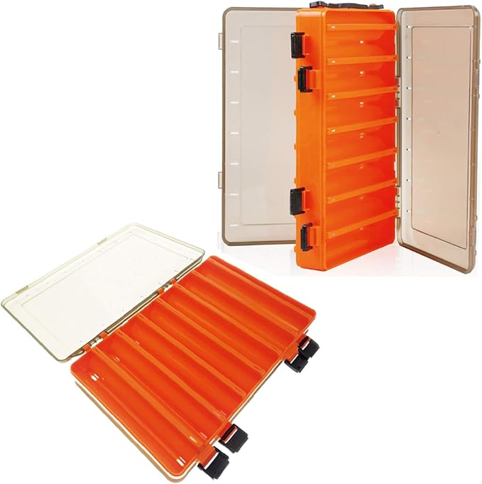 Fishing Tackle Box Set – 2-Pack Double-Sided Reversible Lure Organizer (Orange,14-Slotx2)