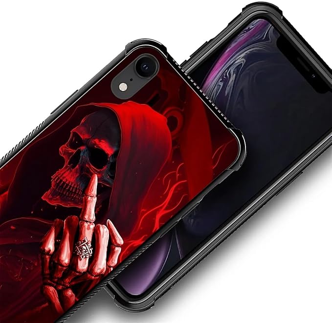 for iPhone XR Case, Gestures Funny Skull Pattern Graphic Design Girl Boy Soft Silicone Hard Acrylic Shock Protection for iPhone XR