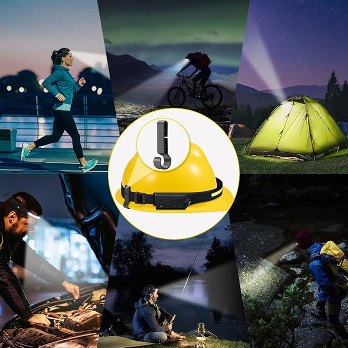 Rechargeable Headlamp 3PCS, 230° Wide Beam Head Lamp, Motion Sensor LED Headlamp Rechargeable, 5Mode Bright Headlamps for Adults, Head Lights for Forehead, Hard Hat Headlight, Camping Essentials Gear