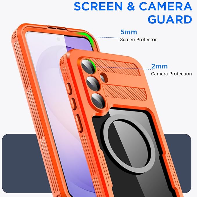 AICase Waterproof Case for Samsung Galaxy S26 with MagSafe Support Clear Water Proof Snowproof/Dustproof/Shockproof,IP68 360 Full Body Protection Fully Sealed Underwater Cover for Galaxy S26_Orange