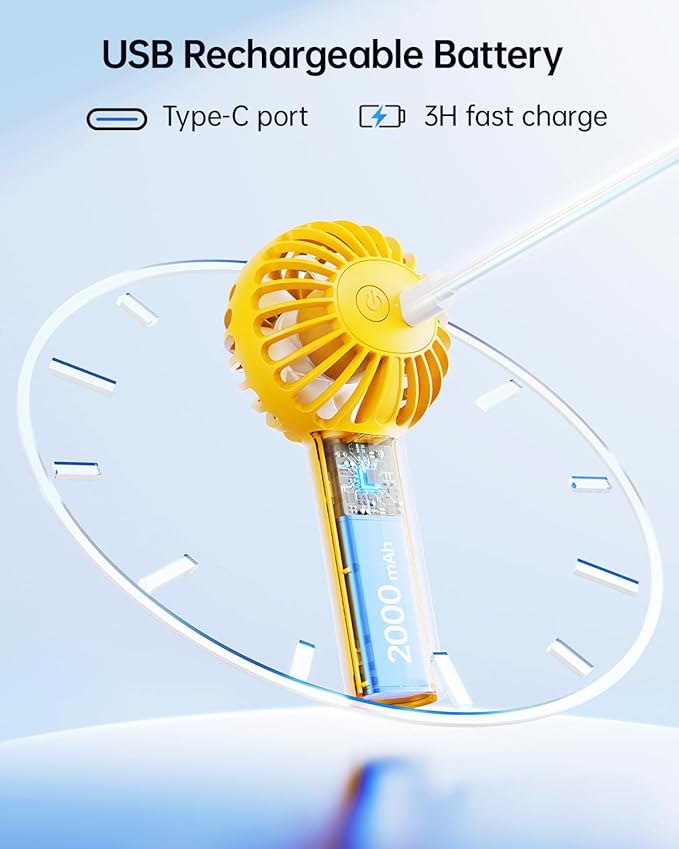 SWEETFULL Mini Portable Fan - Rechargeable Handheld Fan, 3 Speeds Personal Small Hand Gifts for Travel Essentials, Lash, Makeup, Eyelash, Kids, Girls, Women - USB, Cute Design Yellow