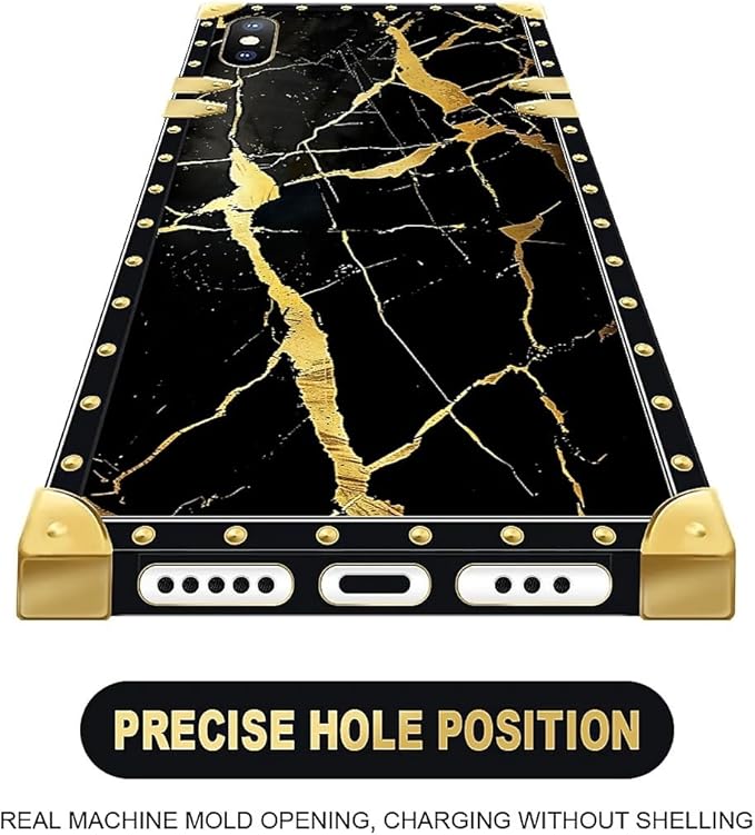 Compatible with iPhone XR Case, Black Gold Marble Nature Luxury Golden Decoration for Girl Women Soft TPU Shockproof Protective Hard PC Back for iPhone XR