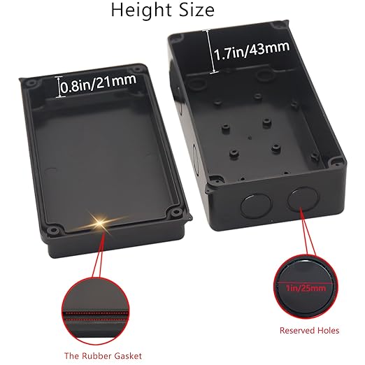 Electrical Box, Outdoor Waterproof Box IP65 Junction Box with Reserved Holes,ABS Plastic Project Box Power Cord Enclosure Black 2Pcs 7.9 x 3.4 x 2.8 inch(200x100x70mm)
