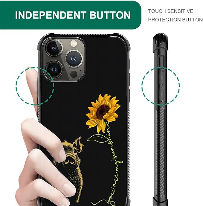 for iPhone 16 Pro Max Case, Pig Sunflower Yellow Sunshine Pattern Graphic Design Girl Boy Soft Silicone Hard Acrylic Shock Protection for iPhone 16 Pro Max