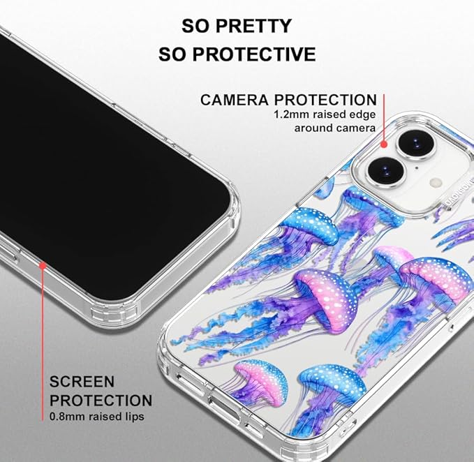 MOSNOVO for iPhone 17 Case, Shockproof Military-Grade Protection 6.6ft Drop Tested, Camera Control, Clear Phone Case for iPhone 17, Mystic Jellyfish Design