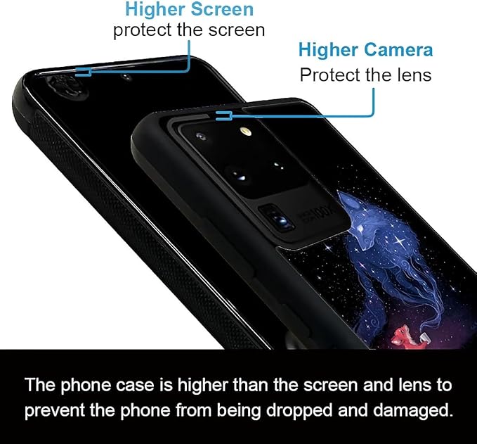 for Samsung Galaxy S20 Ultra Case, Galaxy Fox Wolf Pattern Graphic Design Girl Boy Soft Silicone Hard Acrylic Shock Protection for Samsung Galaxy S20 Ultra
