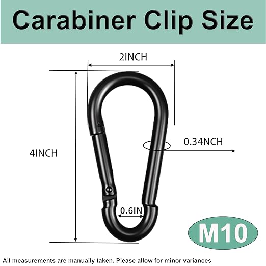 Black Carabiner, Heavy Duty Galvanized Steel Spring Snap Hook Carabiner Clips with 770LBS Holding Capacity, Ideal for Outdoor, Hammock, Swing and Travel (6PCS M10 4Inch)
