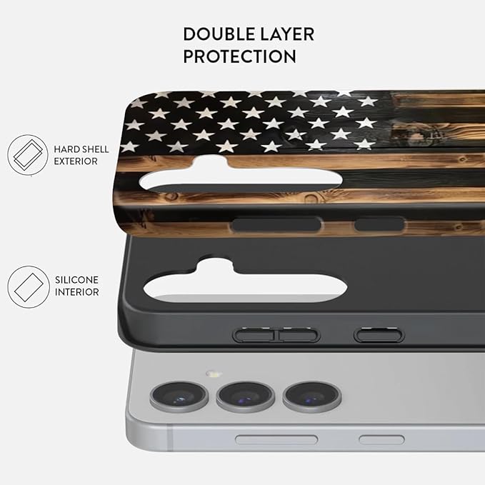 Compatible for Samsung Galaxy S26 Ultra 5G Case, Dual Layer Heavy Duty 2 in 1 Shockproof Protective Phone Case,Burnt Wood American Flag