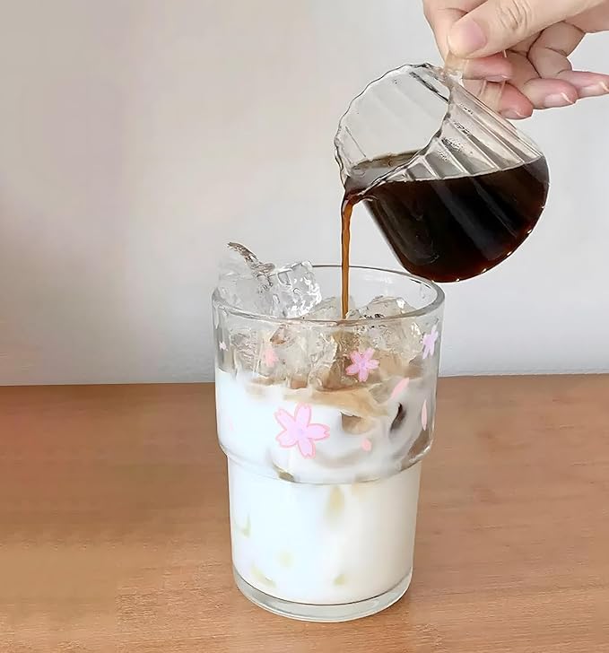 Iced Coffee Cup, 15Oz/450ml Glass Cups With Lids And Straws, Iced Coffee Glasses Tumbler, Thick Wall Mug For Tea Water With Glass Straw, Coffee Cute Tumbler Gifts (Pink)