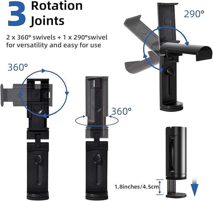 Universal Handfree Tablet Mount with 360 Degree Rotation, Compatible with 4-10" Smartphones & Tablets, Portable Travel Must Haves for Plane Tray Table, Home, Kitchen, Office, Outdoor