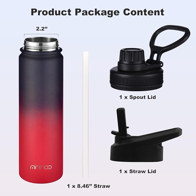 mininoo 24 oz Insulated Water Bottle with Straw Lid, Stainless Steel Double Wall Vacuum, Leak Proof, BPA Free, Keep Cold for 24H & Hot for 12H(Ice Coke)