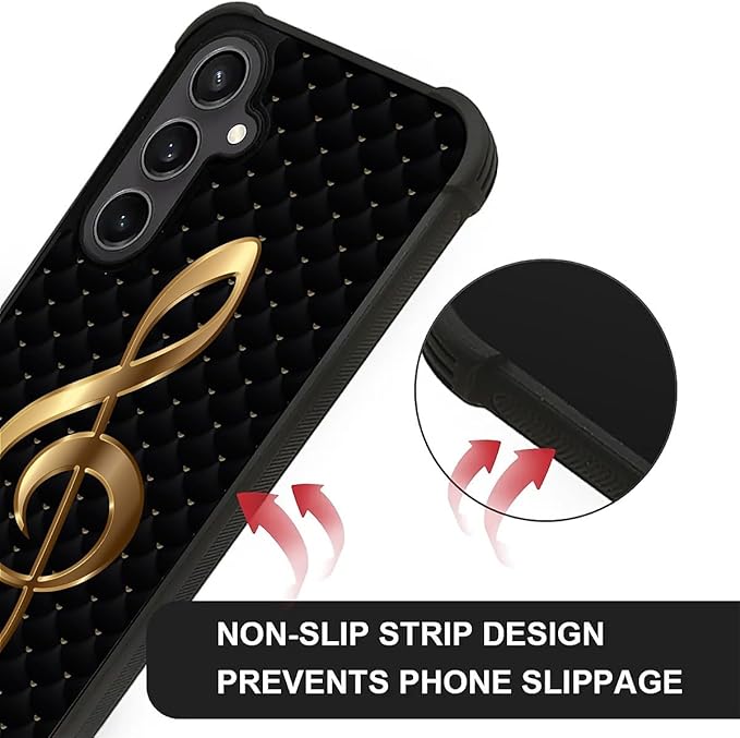 for Samsung Galaxy S23 FE Case, Gold Black Music Pattern Graphic Design Girl Boy Soft Silicone Hard Acrylic Shock Protection for Samsung Galaxy S23 FE