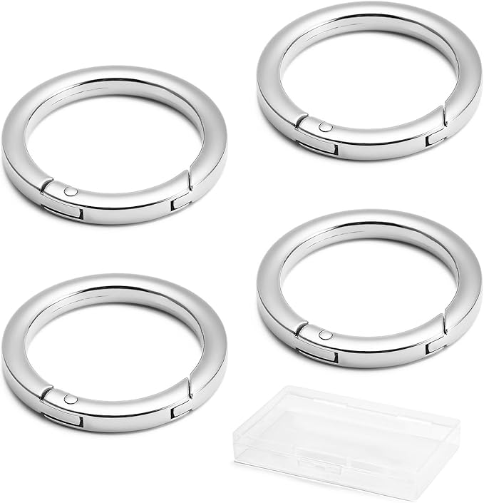 DEVPSISR 4pcs Flat Trigger Spring O Rings,Metal Keychain Ring Round Carabiner Clips for Keyrings Buckle, Bags,Purses,Purses