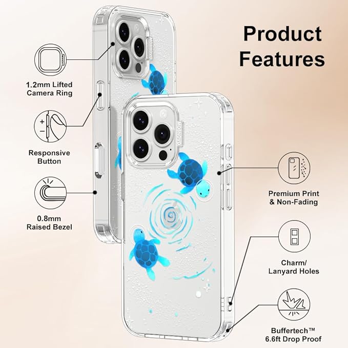 MOSNOVO Case for iPhone 16 Pro Max, [Buffertech 6.6ft Military-Grade Drop Protection] [Anti Peel Off Tech] Clear TPU Bumper Phone Case Cover Design - Space Turtle