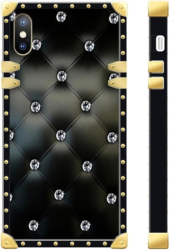 Compatible with iPhone Xs Max Case, Shiny Black Sofa Crystal Luxury Golden Decoration for Girl Women Soft TPU Shockproof Protective Hard PC Back for iPhone Xs Max