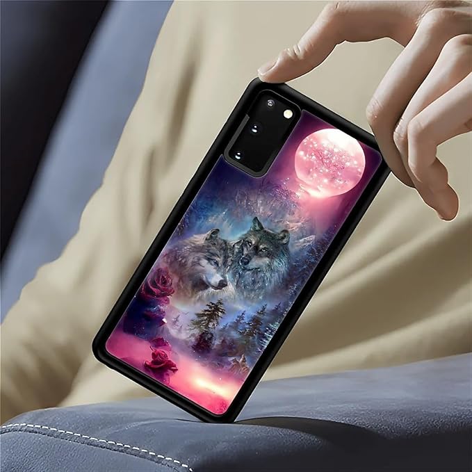 for Samsung Galaxy S20 Case, Star Two Wolfs Howling Pattern Graphic Design Girl Boy Soft Silicone Hard Acrylic Shock Protection for Samsung Galaxy S20