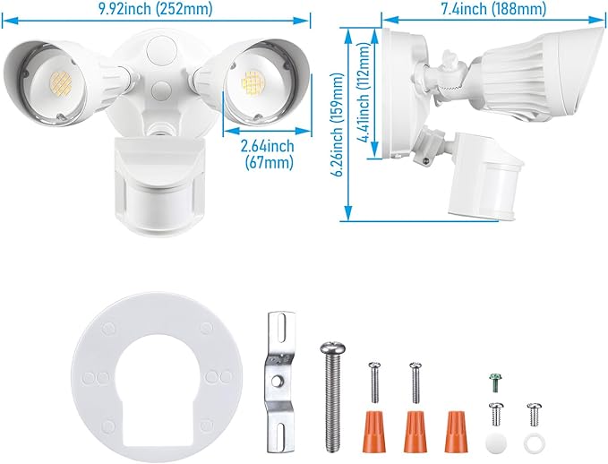 LEONLITE 3CCT LED Security Light, Motion Sensor Outdoor Lights, Dusk to Dawn, ETL Listed, Adjustable Heads, 3000K4000K5000K Selectable, Motion Detector Flood Light, Aluminum, IP65 Waterproof, White