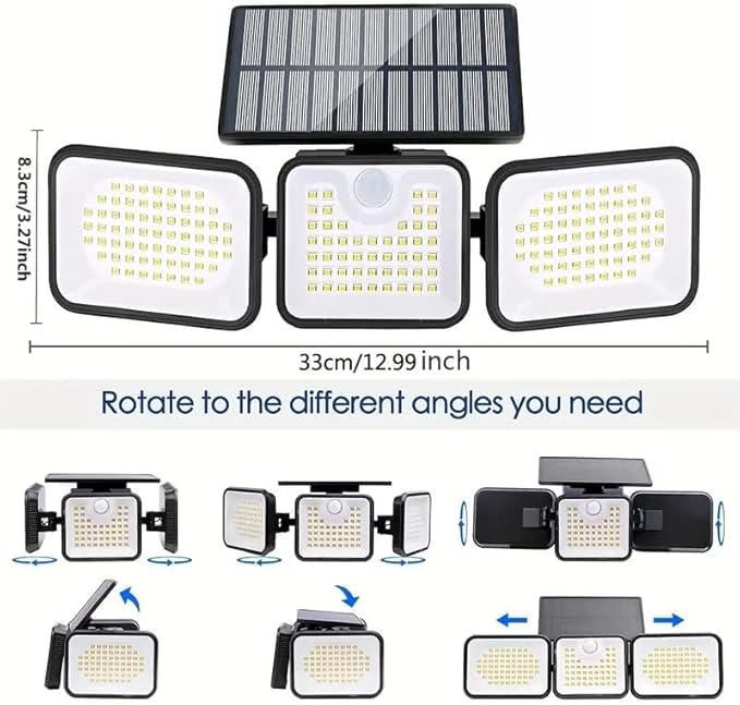 2 Pack 180 LED Solar Flood Light Outdoor,Motion Sensor Outdoor Lights,IP65 Waterproof,3 Adjustable Heads Outdoor Solar Lights,Solar Lights for Outside Fence Driveway Walkway