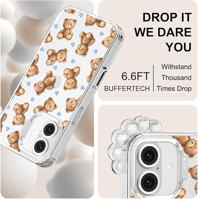 MOSNOVO for iPhone 16 Plus Case, Shockproof Military-Grade Protection 6.6ft Drop Tested, Clear Phone Case for iPhone 16 Plus, Teddy Mood Design