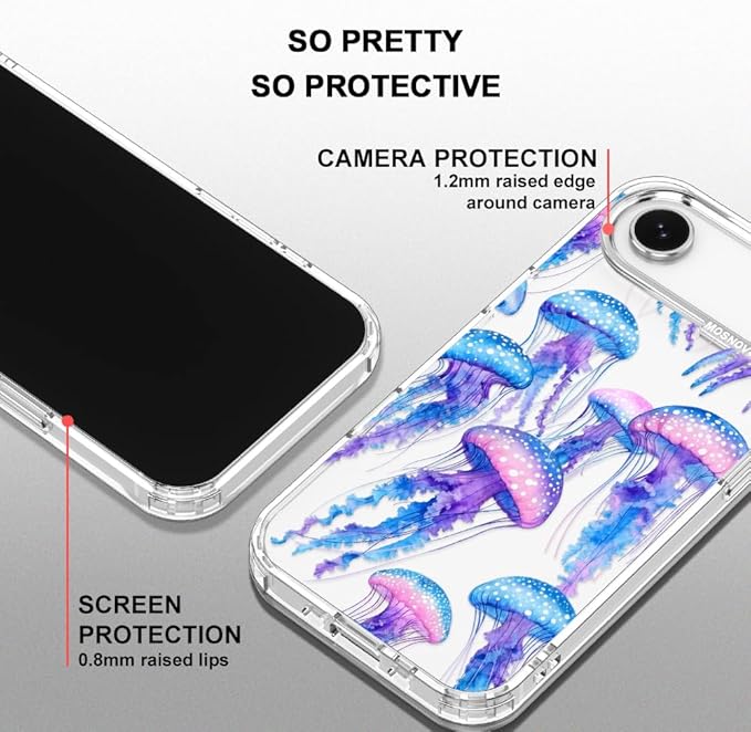MOSNOVO for iPhone Air Case, Shockproof Military-Grade Protection 6.6ft Drop Tested, Camera Control, Clear Phone Case for iPhone 17 Air, Mystic Jellyfish Design