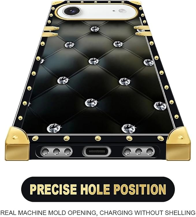 for iPhone 17 Air Case Luxury Golden Decoration for Girl Women Soft TPU Shockproof Protective Hard PC Back for iPhone 17 Air Crazy Pattern Shiny Black Sofa Crystal