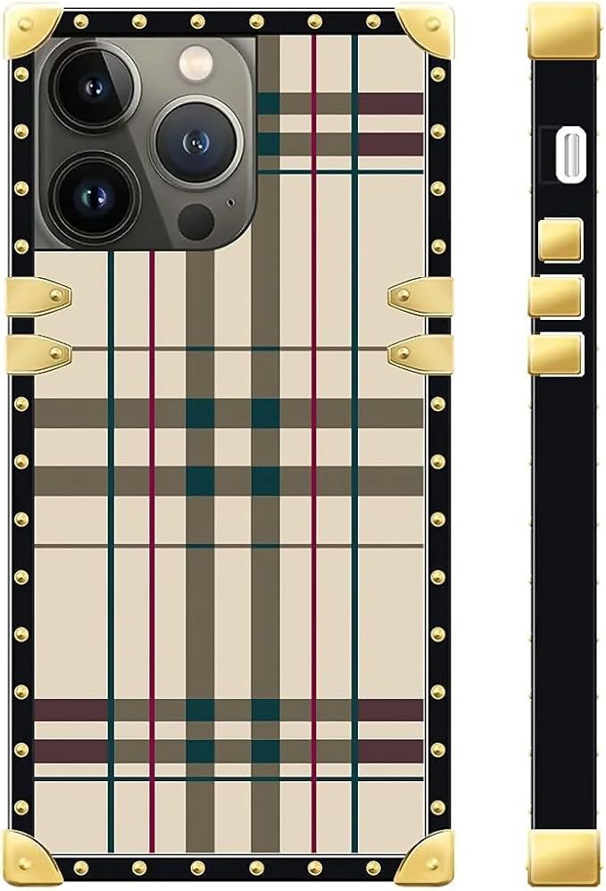 Compatible with iPhone 13 Pro Max Case, Black Red Beige Stripes Luxury Golden Decoration for Girl Women Soft TPU Shockproof Protective Hard PC Back for iPhone 13 Pro Max