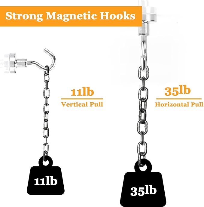 20Pack Magnetic Hooks, 35lb+ Strong Magnetic Hooks Heavy Duty Rare Earth Neodymium Magnets with Hooks for Hanging, Heavy Duty Hooks Magnetic for Cruise Cabins Camping Kitchen Fridge Classroom Office