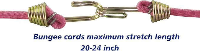 Marcobrothers Multipurpose Mini Bungee Cord with Steel Hook for Tarps, Tents, Camping Accessories and Auto Park Accessories (14 inch X 2, Pink)