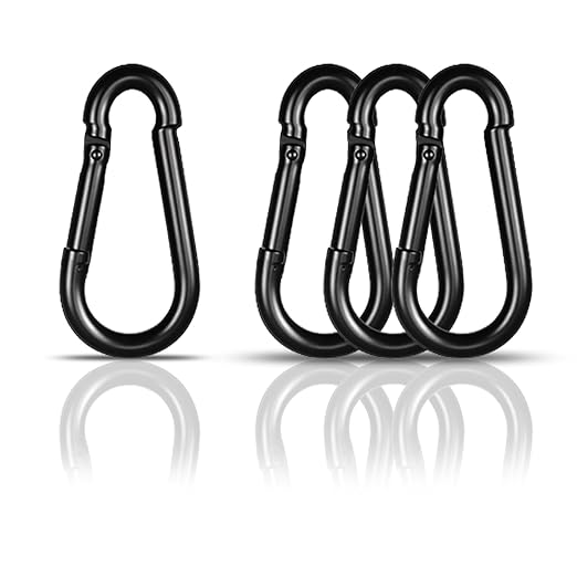 Black Carabiner, Heavy Duty Galvanized Steel Spring Snap Hook Carabiner Clips with 1000LBS Holding Capacity, Ideal for Outdoor, Hammock, Swing and Travel (4PCS M12 4.7Inch)