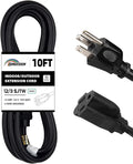 Indoor Outdoor Extension Cord Weatherproof, UL Certified, 12 Gauge 10FT Black 3 Prong Heavy Duty, 12/3 SJTW 15A Power Cord for Outdoor Lights, Appliances, Lawn