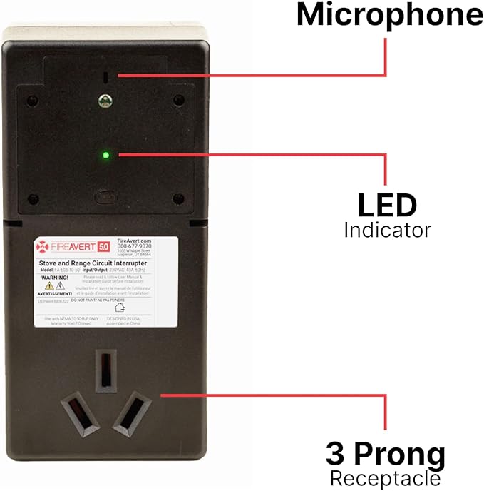 FireAvert - Electric Auto Stove Shut-Off Safety Device (3 or 4 Prong), Oven Monitoring Solution for Senior Citizen and Elderly Parents, As Seen On Shark Tank (3-Prong)