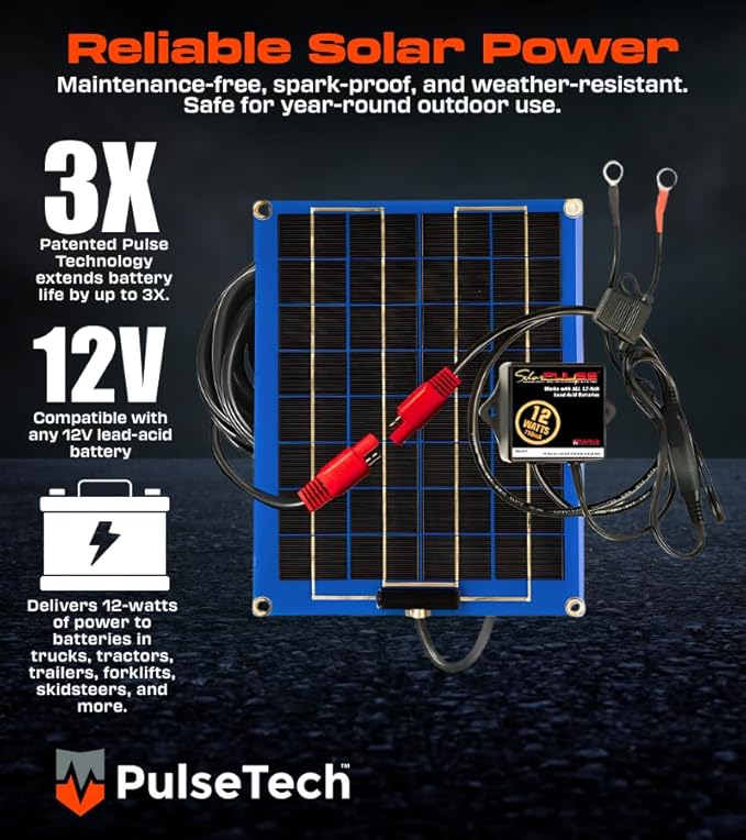 PulseTech SolarPulse SP-12 Solar Battery Charger Maintainer, 12 Watt, Blue