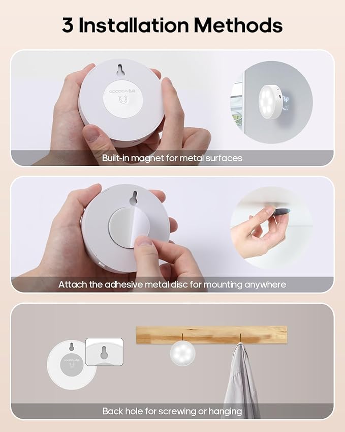 GOODEA.fun Puck Lights with Remote, 13 RGB Colors LED Under Cabinet Lights, Rechargeable Baterry Operated Under Cabinet Lighting Tap Lights, Stick on Lights with Dimmer and Timer（3 Pack）