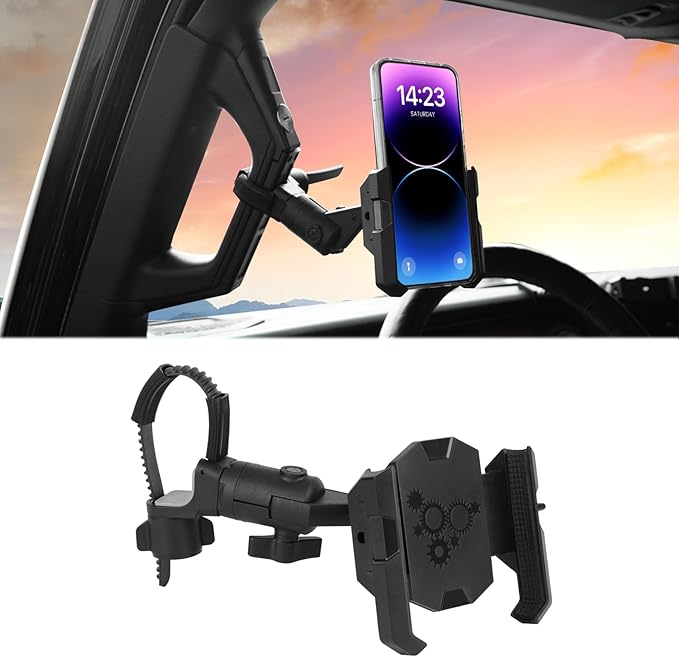 FUNY A Pillar Grab Handle Phone Mount Adjustable Direction Mobile Phone Holder Compatible with Jeep/Bronco/Offorad/Pickup/Truck/Motorcycle/Bicycle/UTV/ATV Fit for Most Mobile Phones