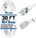 YOJOE Indoor Outdoor Extension Cord with Lighted End, 3 Prong 13A Weatherproof Power Cord, 16 Gauge Heavy Duty 30 ft White Extension Cord for Garage, Garden and Home, 16/3 SJTW UL Listed