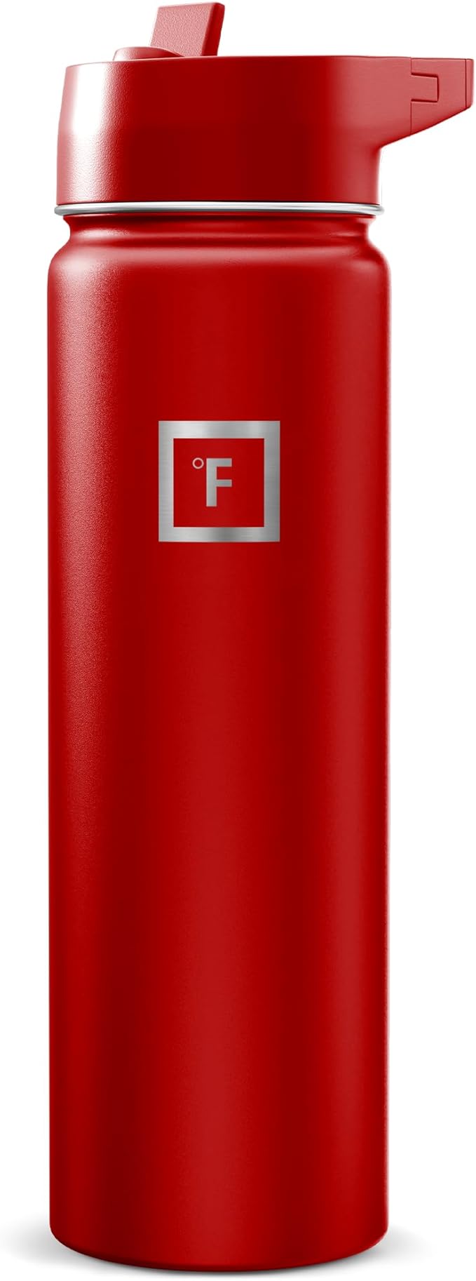 IRON °FLASK Camping & Hiking Hydration Flask with Straw, Wide Mouth Insulated Stainless Steel Sports Water Bottle - Fire Red 24 oz - Straw (1 Lid)