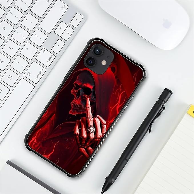 for iPhone 12/12 Pro Case, Gestures Funny Skull Pattern Graphic Design Girl Boy Soft Silicone Hard Acrylic Shock Protection for iPhone 12/12 Pro