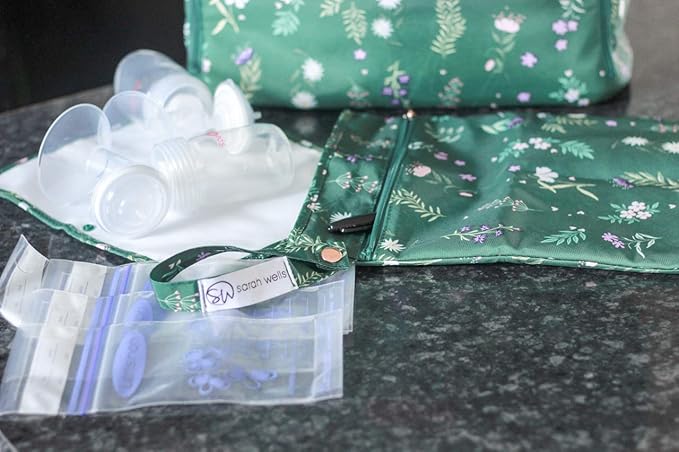 Sarah Wells Pumparoo Wet Dry Bag for Breast Pump Parts – Compact Organizer with Waterproof Pocket, Staging Mat & Fridge Hack – Machine Washable Pumping Accessory (Olive You)
