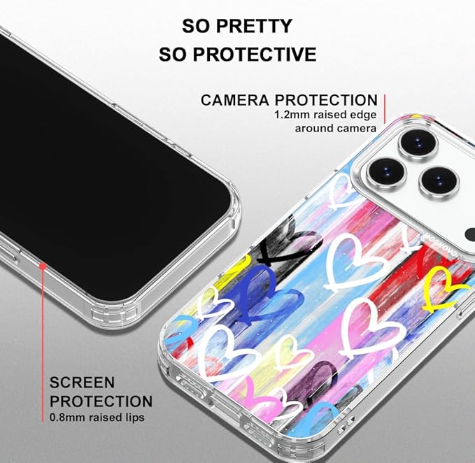 MOSNOVO for iPhone 17 Pro Case, Shockproof Military-Grade Protection 6.6ft Drop Tested, Camera Control, Clear Phone Case for iPhone 17 Pro, Graffiti Hearts Design