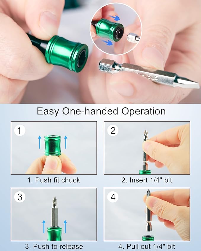katerk 6pcs 1/4 inch Hex Shank Aluminum Alloy Screwdriver Bits Holder 4 Sets, Light-weight Quick-change Extension Bar Keychain Drill Screw Adapter Change Portable (With Black Carabiner)