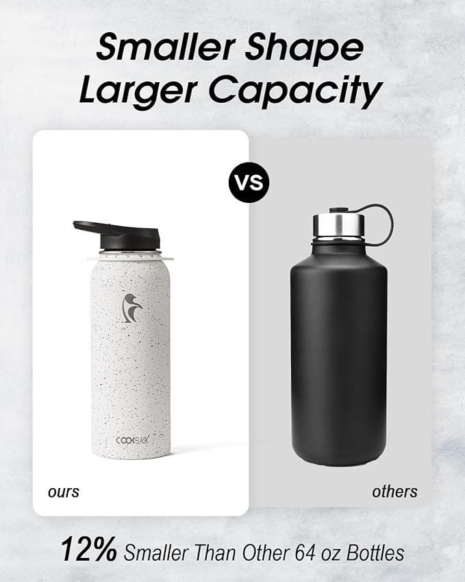 Coolflask Water Bottle with Straw, 40 oz Insulated Metal Water Flask with Straw & Spout Lids, Stainless Steel Double Wall Vacuum, Keep Cold 48h Hot 24h, Leak Proof, BPA-Free, Arctic White