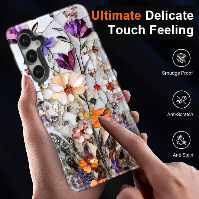 Compatible for Samsung Galaxy S25 FE 5G Case, Dual Layer Heavy Duty 2 in 1 Shockproof Protective Phone Case,Marble Pressed Flowers