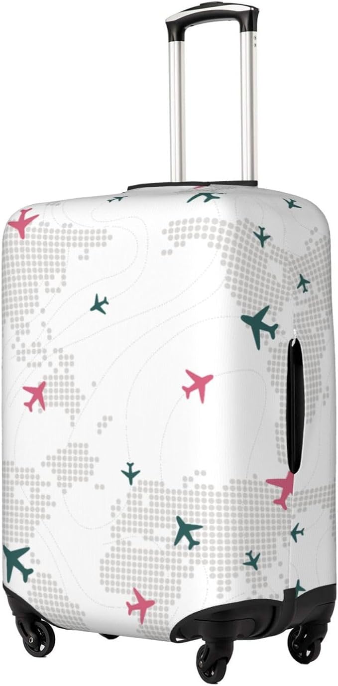 Luggage Cover with World Map and Airplane Print, Elastic Travel Suitcase Protector for Suitcase (Fits 22-24 Inch Luggage)