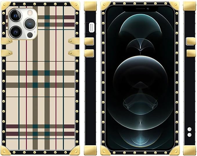 Compatible with iPhone 12 Pro Max Case, Black Red Beige Stripes Luxury Golden Decoration for Girl Women Soft TPU Shockproof Protective Hard PC Back for iPhone 12 Pro Max