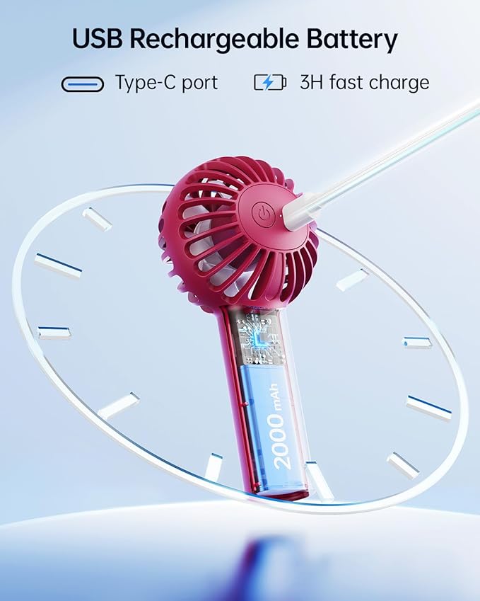 SWEETFULL Mini Portable Fan - Rechargeable Handheld Fan, 3 Speeds Personal Small Hand Gifts for Travel Essentials, Lash, Makeup, Eyelash, Kids, Girls, Women - USB, Cute Design red
