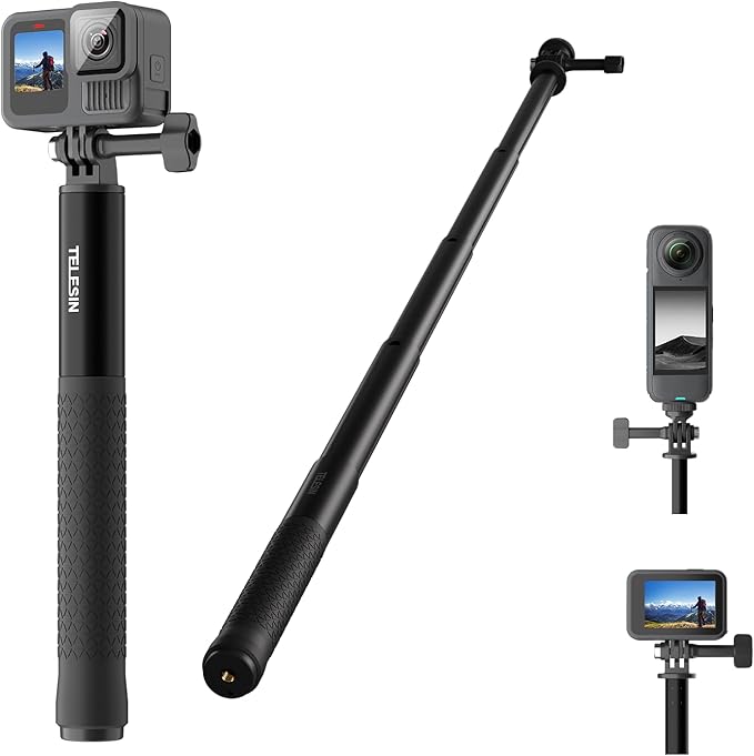 TELESIN 47" Extension Selfie Stick, Portable Handheld Invisible Monopod Pole for GoPro Hero 13 12 Insta360 X5/DJI Osmo Nano/Action 6 5 4 Pocket/Xtra Muse Vlog Selfie Stick, Action Camera Accessories